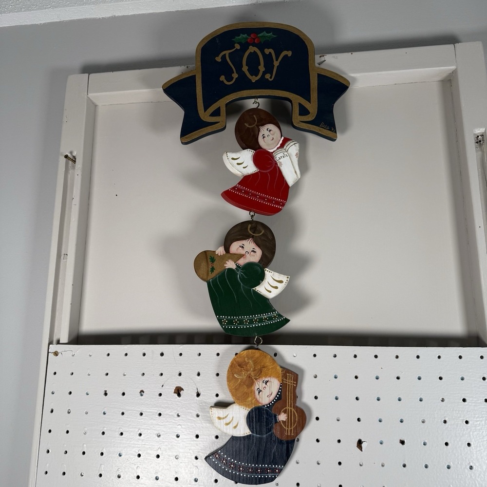Hand Painted‎ Christmas Wall Hanging Decor Angels Tiered Joy Country Chic Carol